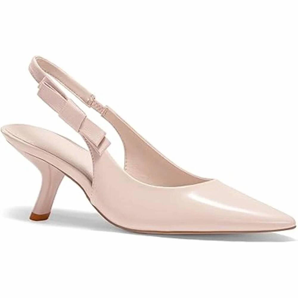 NEW COUTGO women's closed toe slingback kitten heels shoes in nude tan